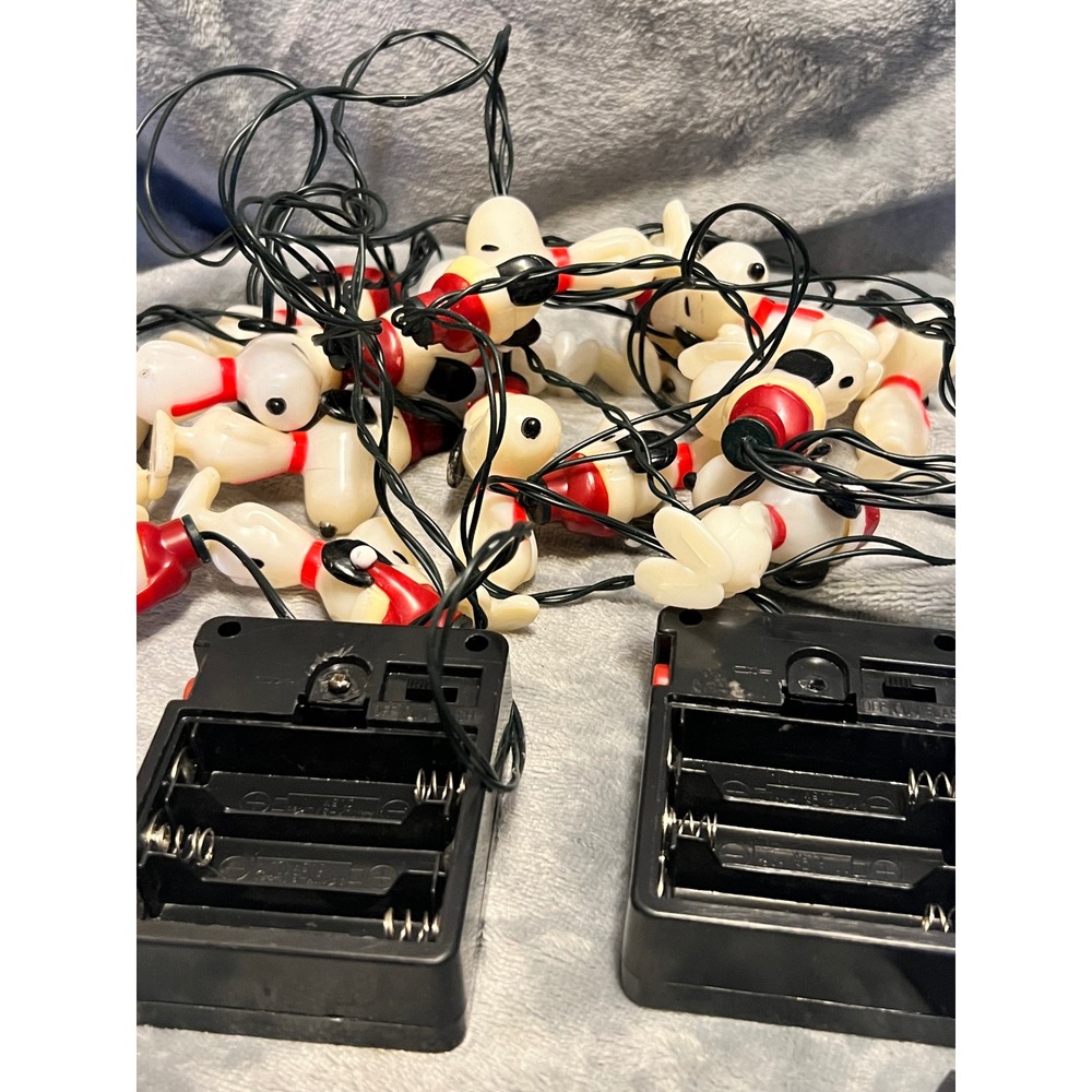 Peanuts Snoopy Pilot Christmas Lights 95" Set of 2 Battery Operated Works